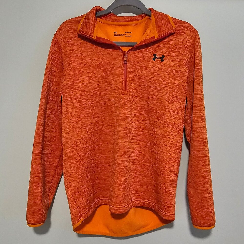 Men’s Under Armour Orange Textured 1/4 Zip Pullover Fleece-Lined Shirt, Medium